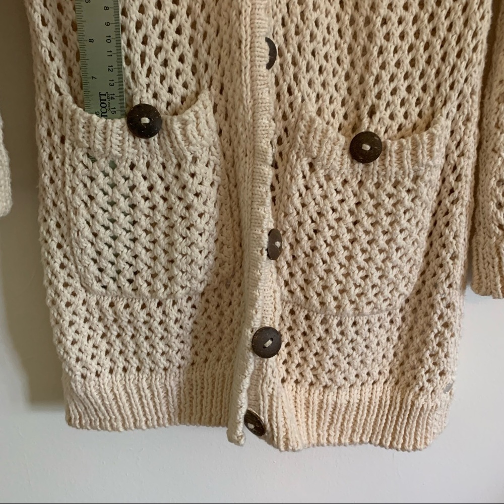 Pure Handknit Peace Hoodie Cotton Sweater, Cream, S/M - Picture 6 of 15